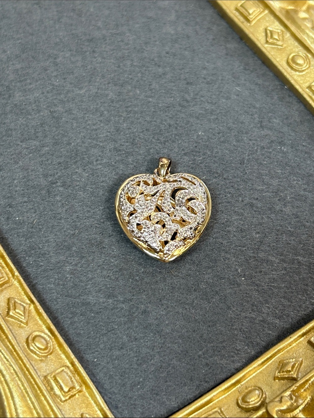 Ross Simmons 925 Sterling Gold Vermeil Heart Filigree Pendant with Clear Stones